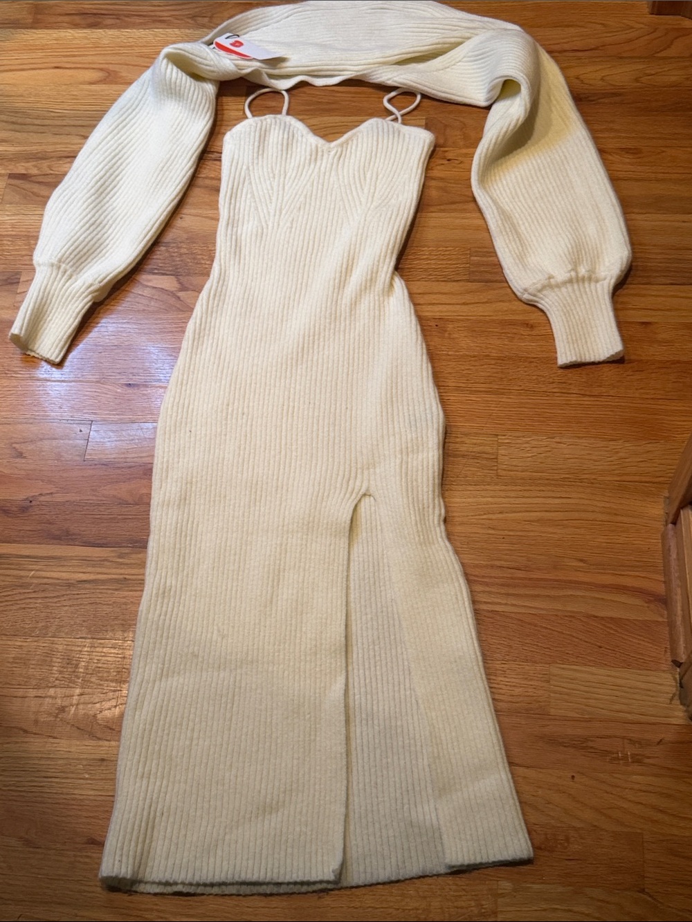 Cider Cream Ribbed Knit Tank Sweater Dress Bolero Detachable Sleeves Womens XL